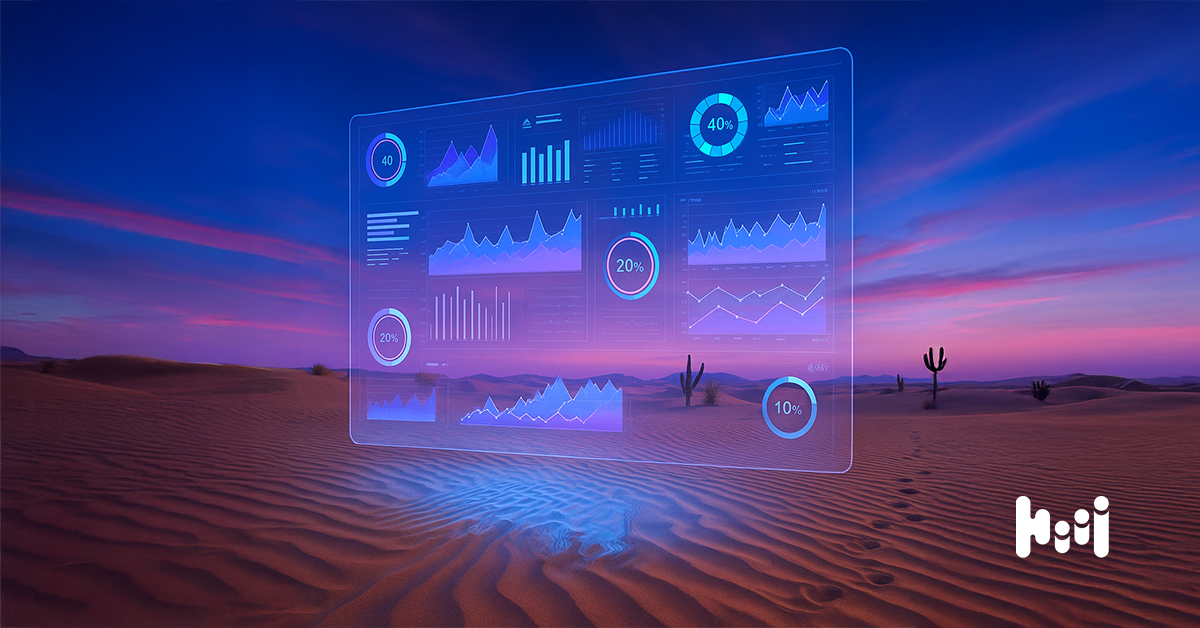 A mirage of data presented on dashboard illusion in the middle of a desert.